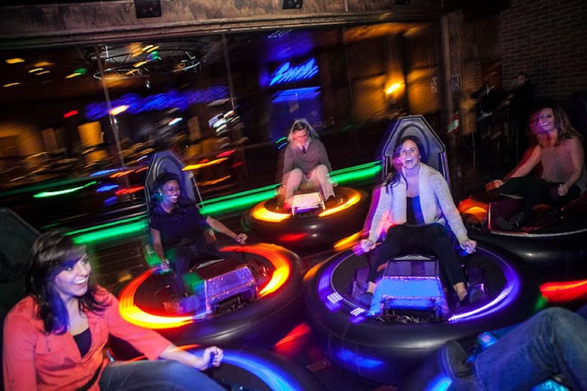 people riding bumper cars at adventure park usa in maryland