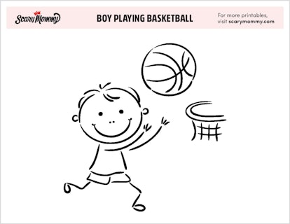 Coloring Pages: Boy Playing Basketball
