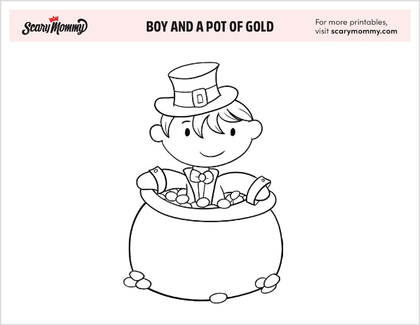 St. Patrick's Day Coloring Pages: Boy With Pot of Gold 1