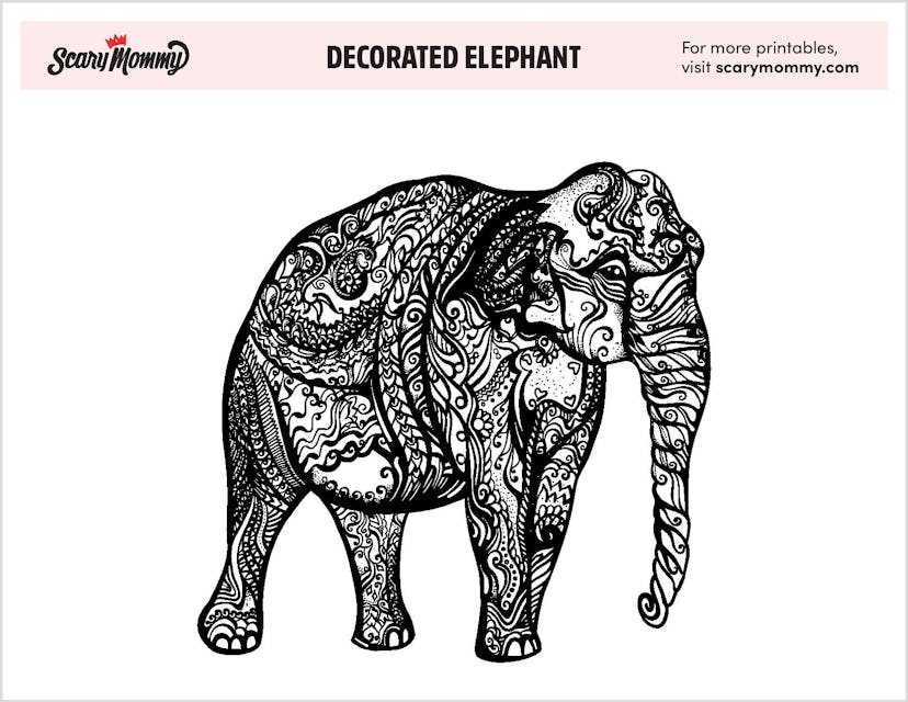 Coloring Pages: Decorated Elephant