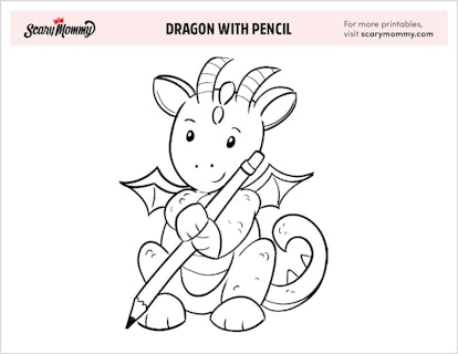 Coloring Pages: Dragon With Pencil