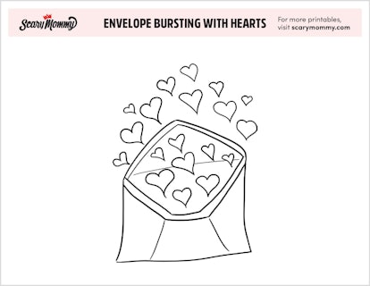 Heart Coloring Pages: Envelope Bursting With Hearts