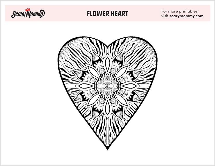 Heart Coloring Pages: Flower Heart
