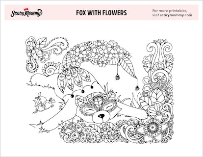Coloring Pages: Fox With Flowers