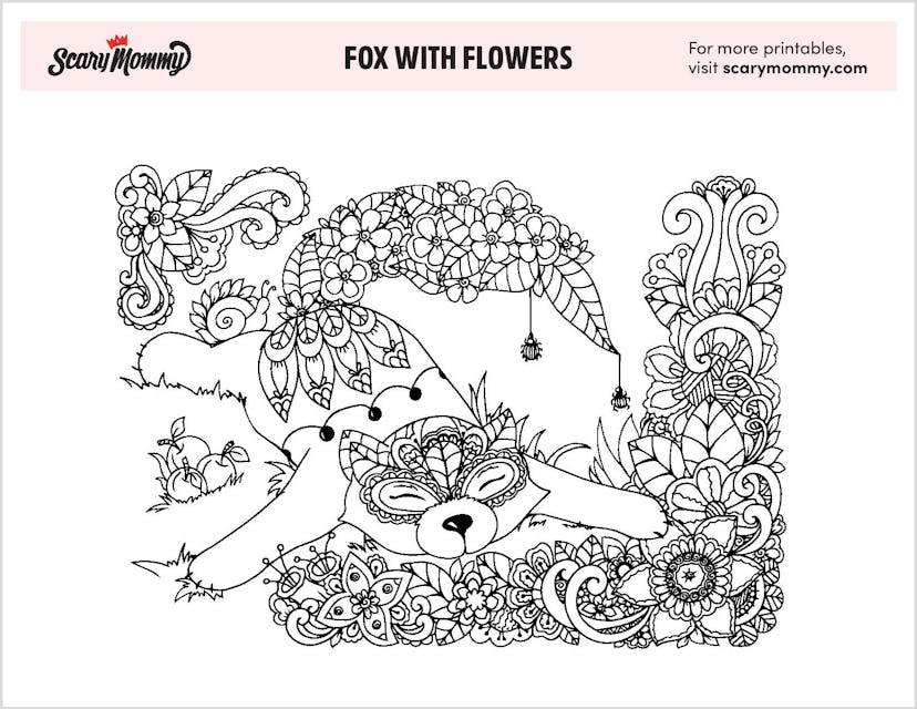 Coloring Pages: Fox With Flowers