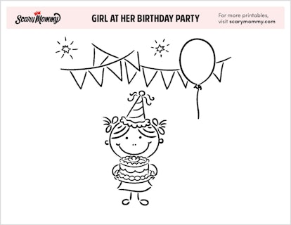 Coloring Pages: Girl at Birthday Party