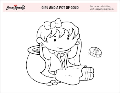 St. Patrick's Day Coloring Pages: Girl With Pot of Gold