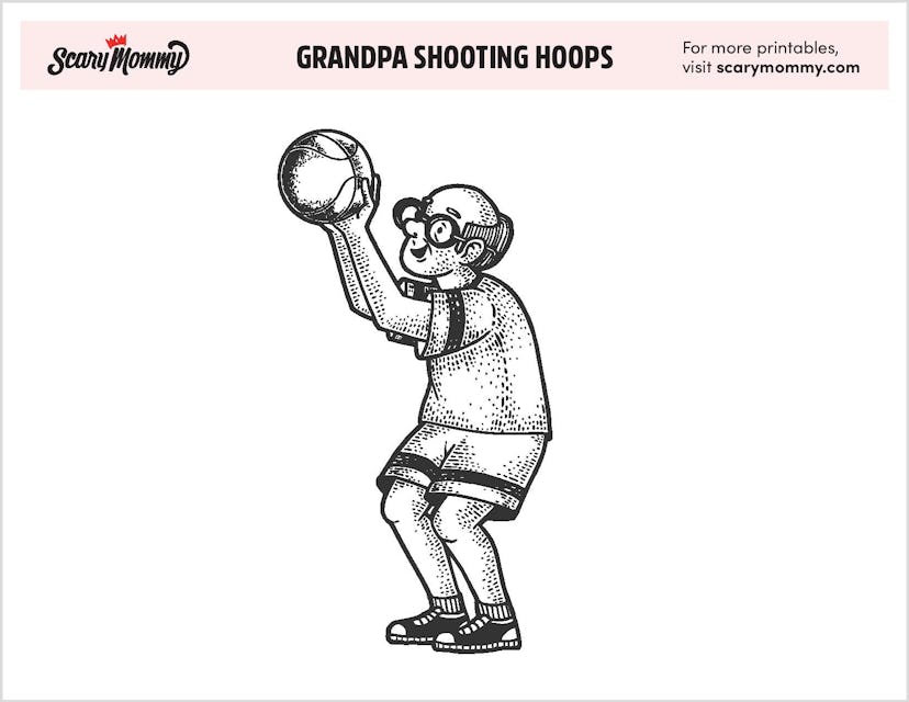 Coloring Pages: Grandpa Shooting Hoops