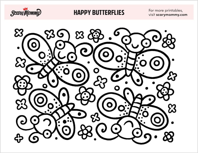 Happy Butterflies Coloring Page