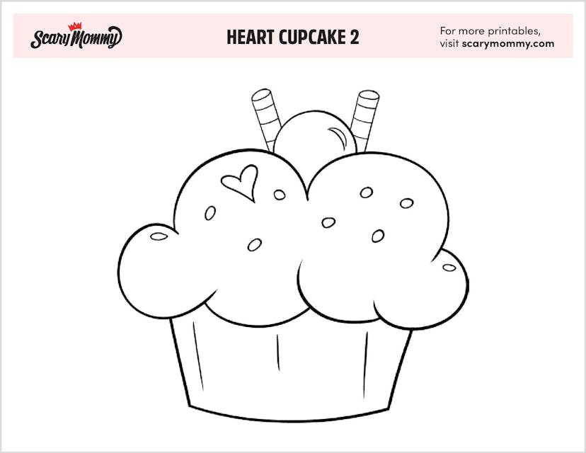Coloring Pages: Heart Cupcake 2