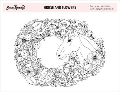 Horse Coloring Pages: Horse and Flowers