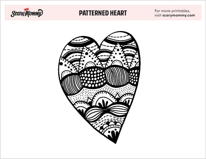 Heart Coloring Pages: Patterned Heart 1