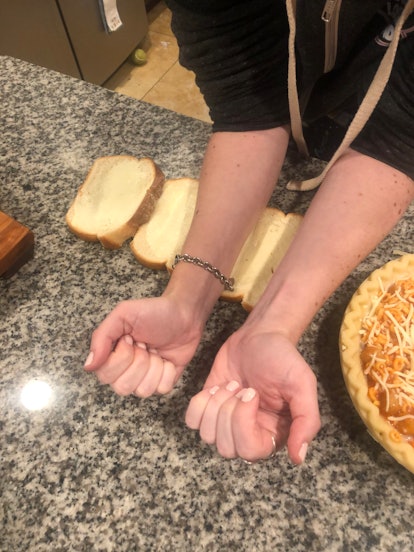 rolling out garlic bread