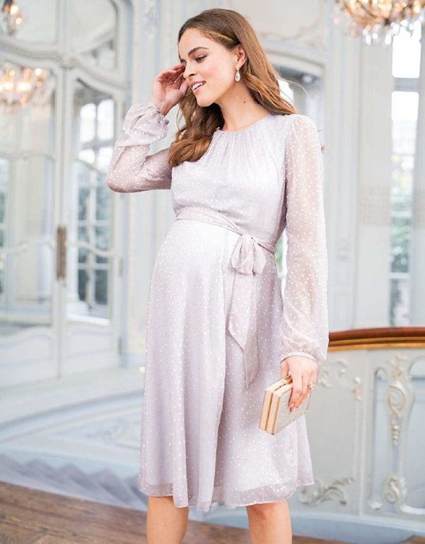 Seraphine Satin Devore Chiffon Maternity Dress