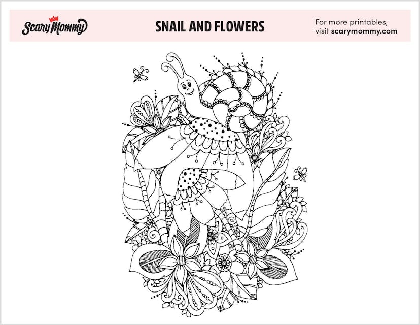 Spring Coloring Pages: Snail And Flowers