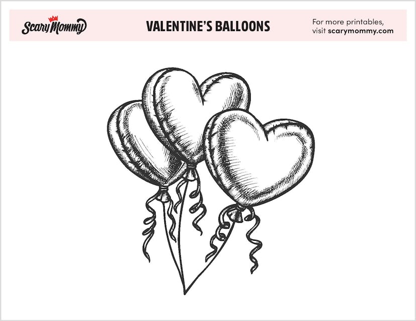 Valentine's Coloring Pages: Valentine's Balloons