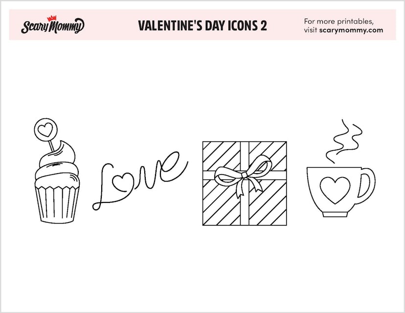 Valentine's Coloring Pages: Valentine's Day Icons 2