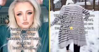 Blonde girl TikTok video and a person walking TikTok video screenshot two-part collage