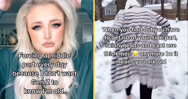 Blonde girl TikTok video and a person walking TikTok video screenshot two-part collage