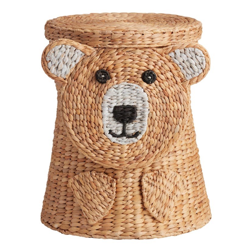 Natural Hyacinth Bear Buddy Basket With Lid