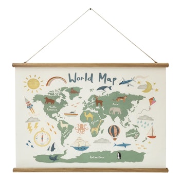 Kids World Map By Hayley Cunningham Scroll Wall Hanging