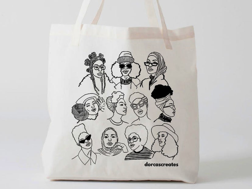 DorcaCreates Black Hair Illustration Tote Bag