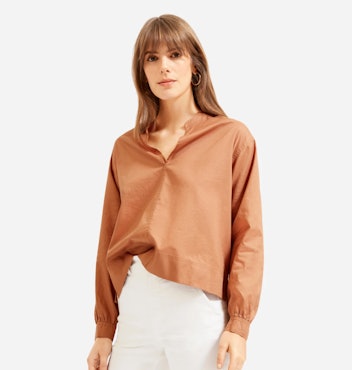 Silky Cotton Split-Neck Blouse