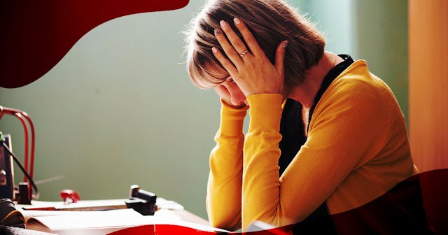 A tired and depressed teacher sitting alone because of parents ganging up on teachers during the pan...