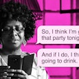 A mother looking in a text from her teen daughter where she informs her she is going to drink at the...