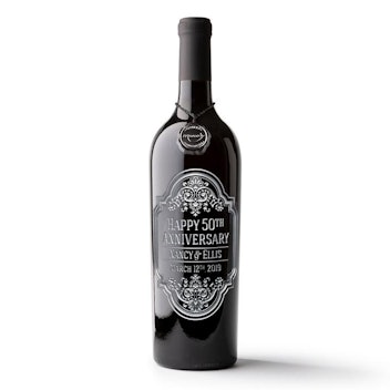 Mano's Wine Anniversary Frame Custom Etched Wine Bottle