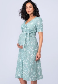 Seraphine Sage Floral Maternity & Nursing Midi Dress