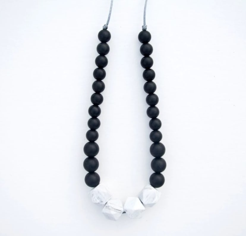LouLou Lollipop White Marble Silicone Teething Necklace
