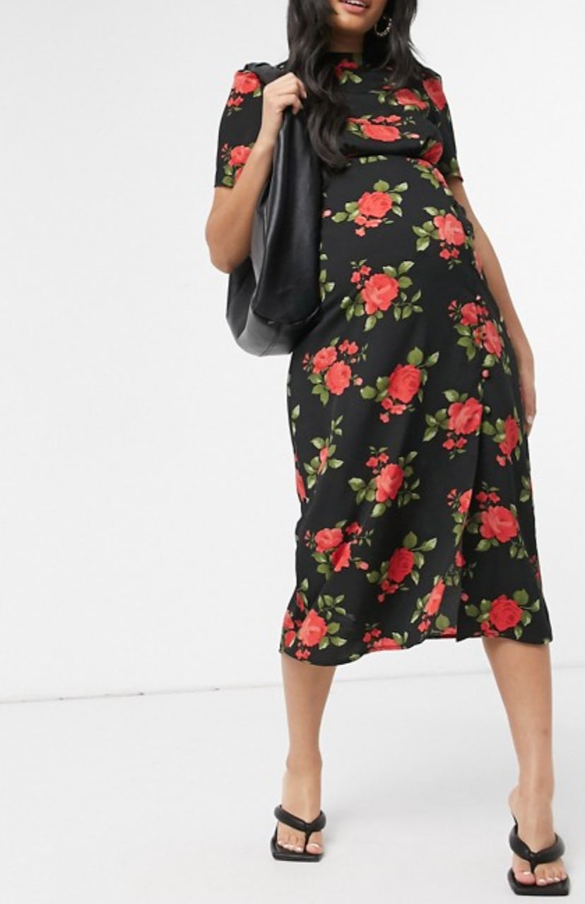 ASOS DESIGN Maternity Midi Tea Dress With Rose Design
