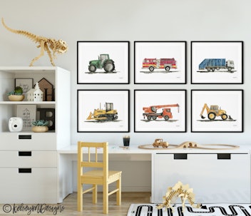 KelseyMDesigns Set of 6 Construction Vehicle Prints