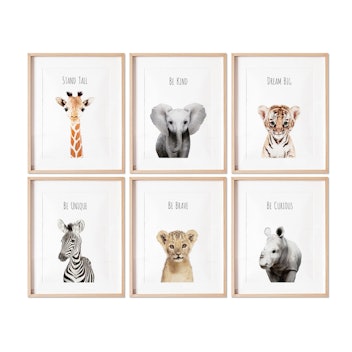 LamourFouPrintShop Safari Nursery Prints, Set Of 6 Prints