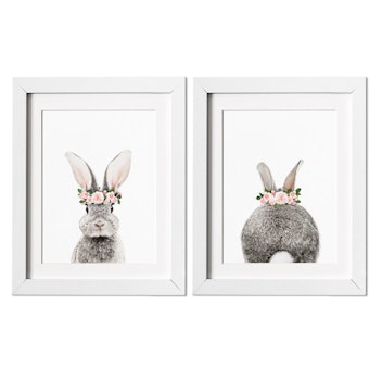 LamourFouPrintShop Set of 2 Bunny Nursery Prints, with Flower Crown