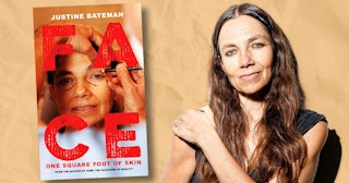 Justine Bateman next to a Face magazine that has hers on it doesn't care what anybody thinks of her