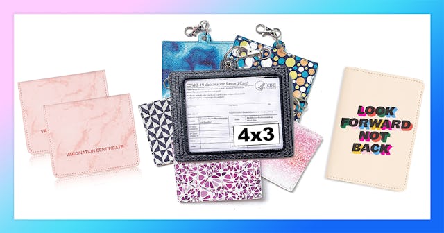 Zekkahome 2 Pack Vaccination Card Protector, Patterned Vaccine Card Holder Keychain with Clip and Ba...