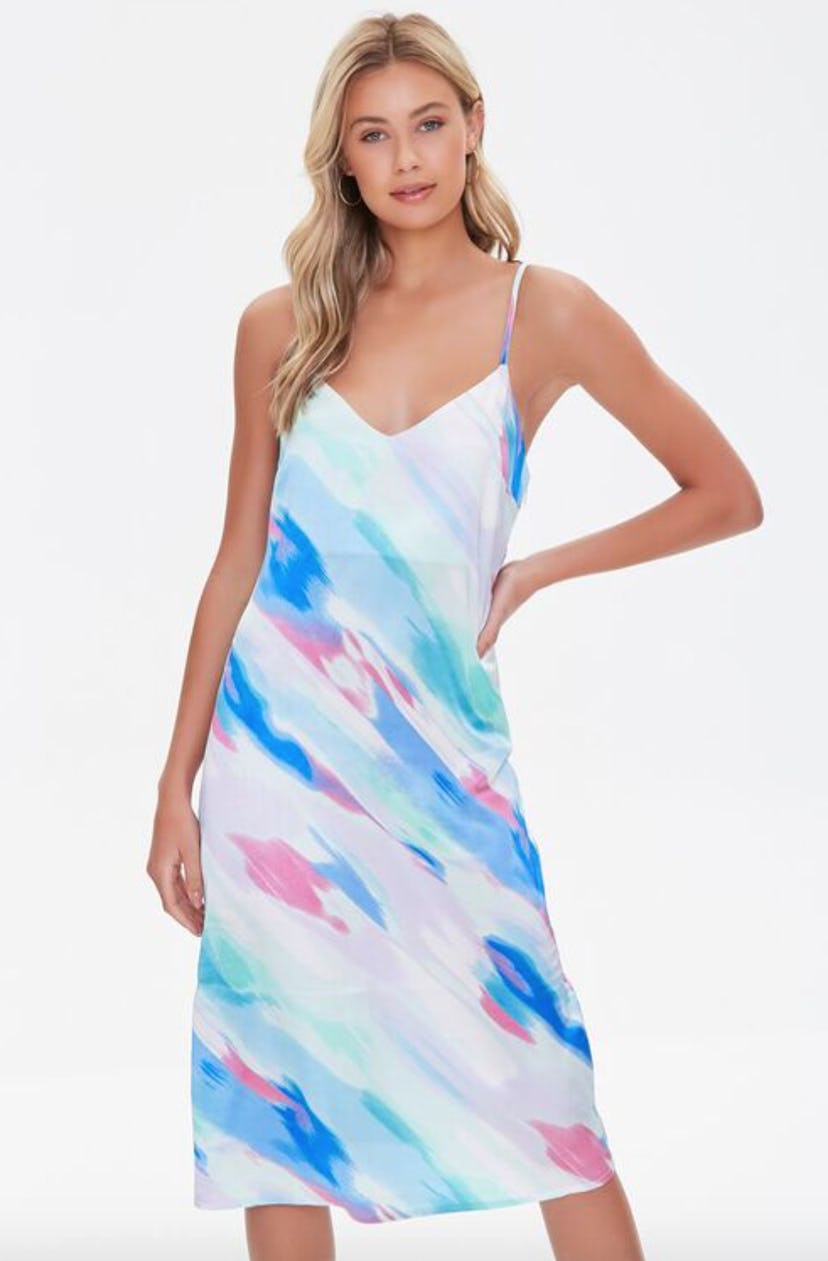 Forever 21 Satin Abstract Wash Slip Dress