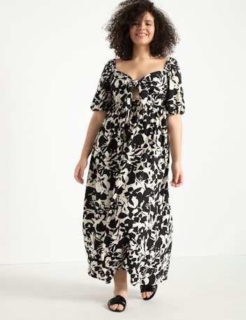 Eloquii Tie Front Full Skirted Maxi Dress