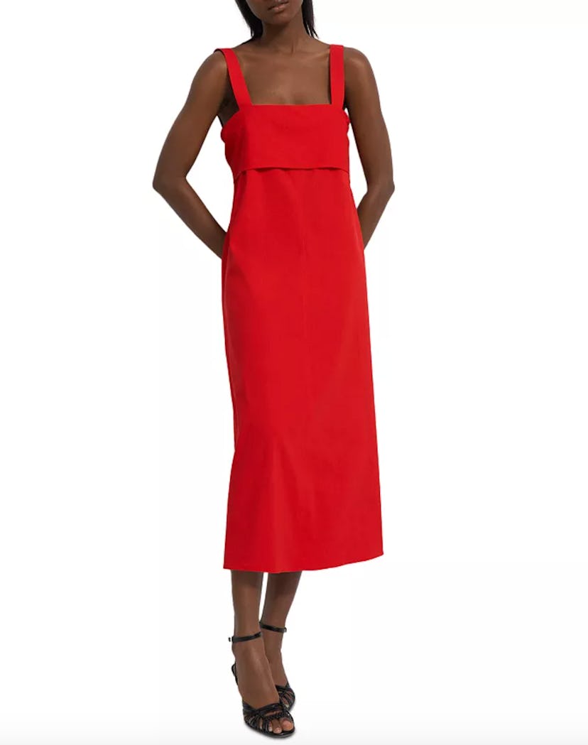 Theory Red Tie Back Midi Dress