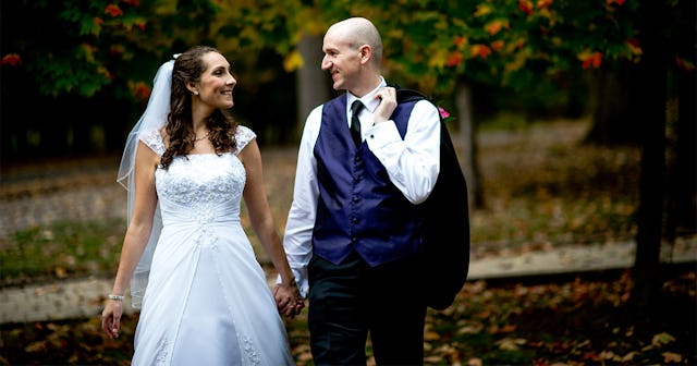 Pamela Addison with her late husband on their wedding day
