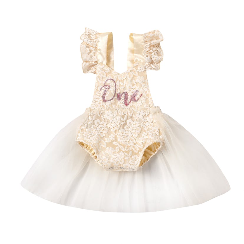 ZIYIXIN Lace Ruffle Romper Tulle Tutu Princess Dress