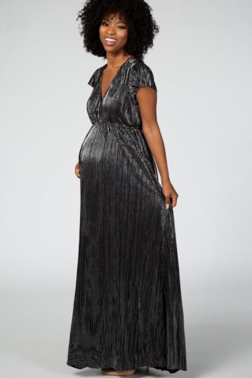 Pink Blush Black Shimmer Maternity Wrap Maxi Dress