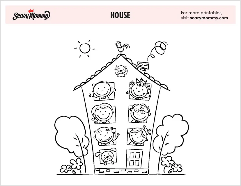 Hello House Colorable Help Build Your Kiddo’s Coloring Skills With These Happy Little House ...