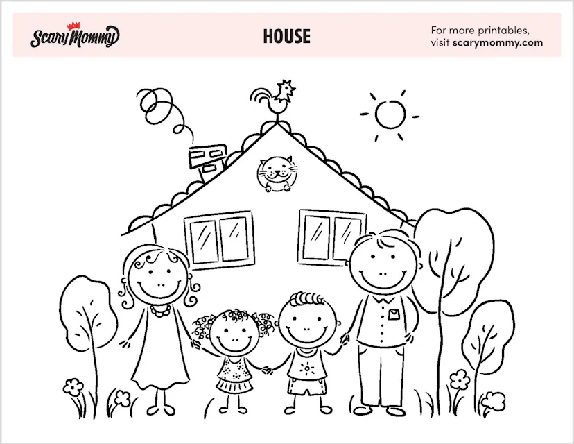 Hello House Colorable Help Build Your Kiddo’s Coloring Skills With These Happy Little House ...