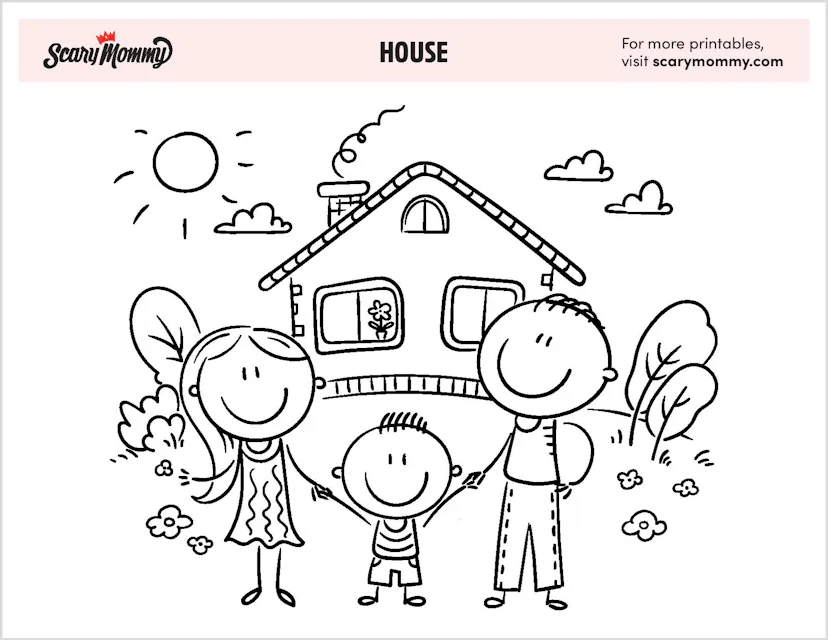 Hello House Colorable Help Build Your Kiddo’s Coloring Skills With These Happy Little House ...