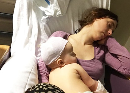 A baby diagnosed with viral meningitis resting on her fully vaccinated mother's chest 