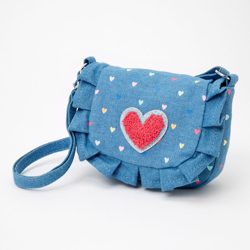 Claire's Club Ruffled Denim Heart Crossbody Bag