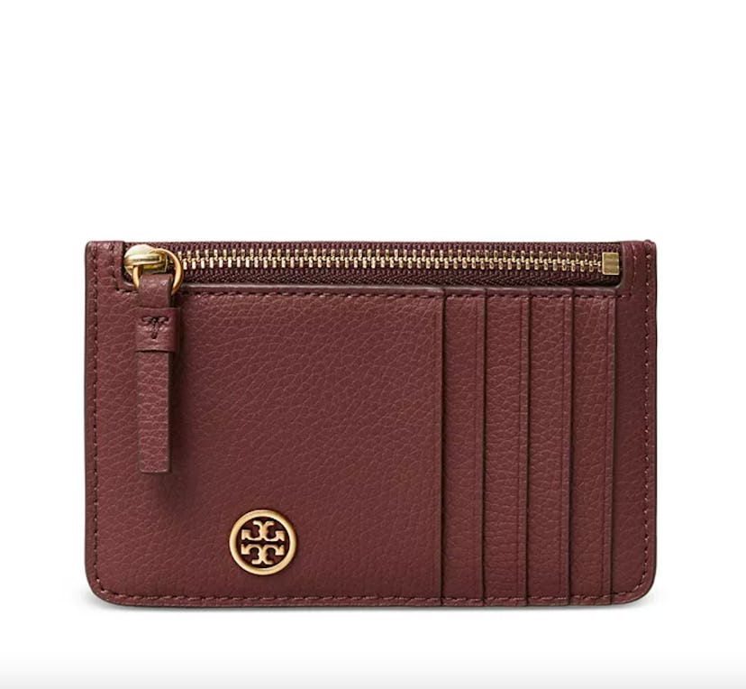 Tory Burch Walker Leather Top Zip Card Case